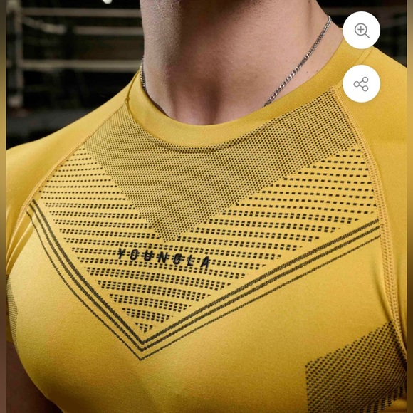 SOLD - NWT YoungLA SUPERHERO COMPRESSION TEE, yellow, size small (S). - Picture 3 of 4